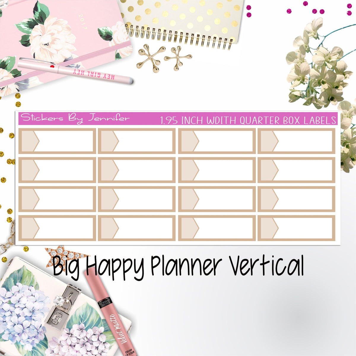 1.95 inch Width Quarter Box Labels 004 for Big Happy Planner Vertical Planner Stickers
