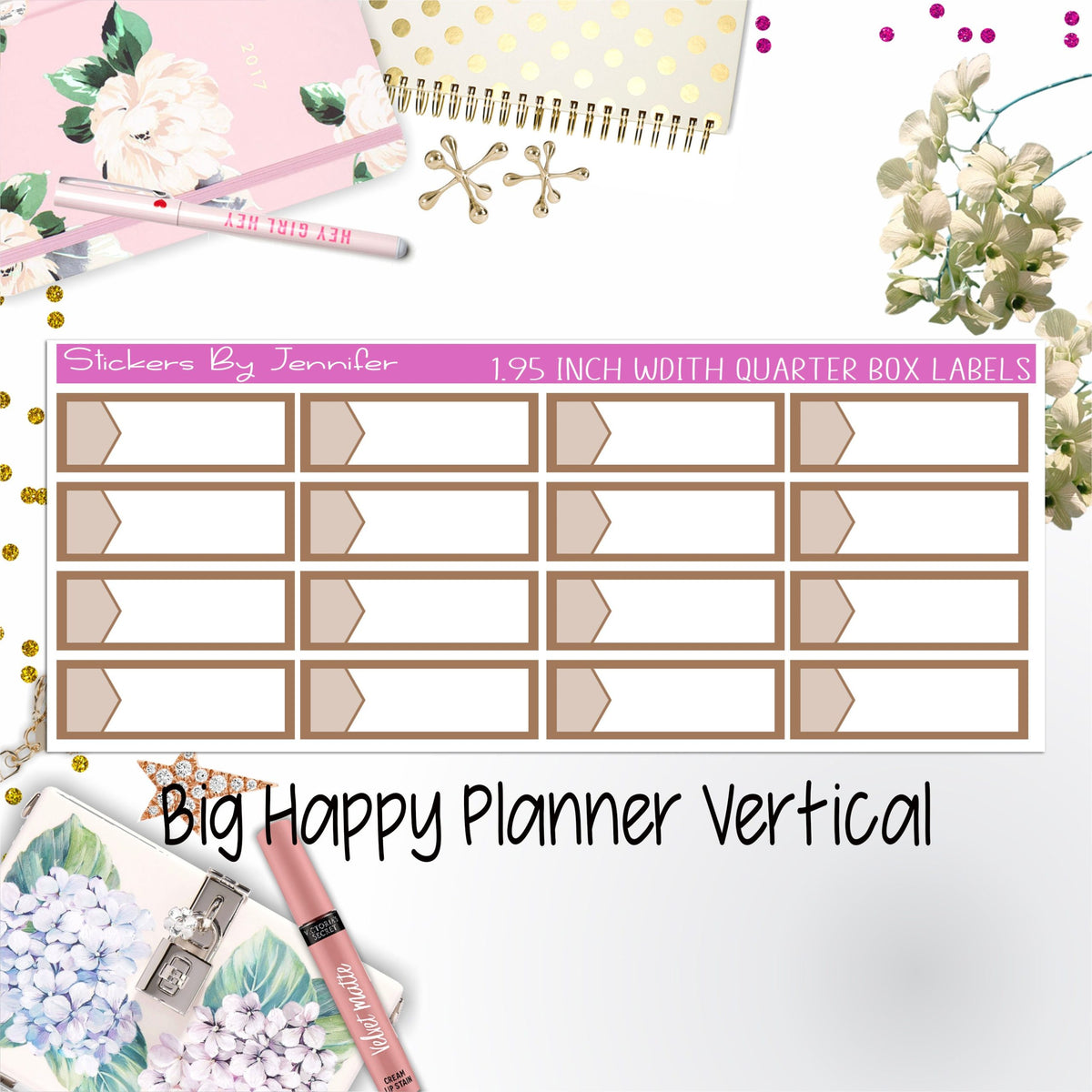 1.95 inch Width Quarter Box Labels 006 for Big Happy Planner Vertical Planner Stickers
