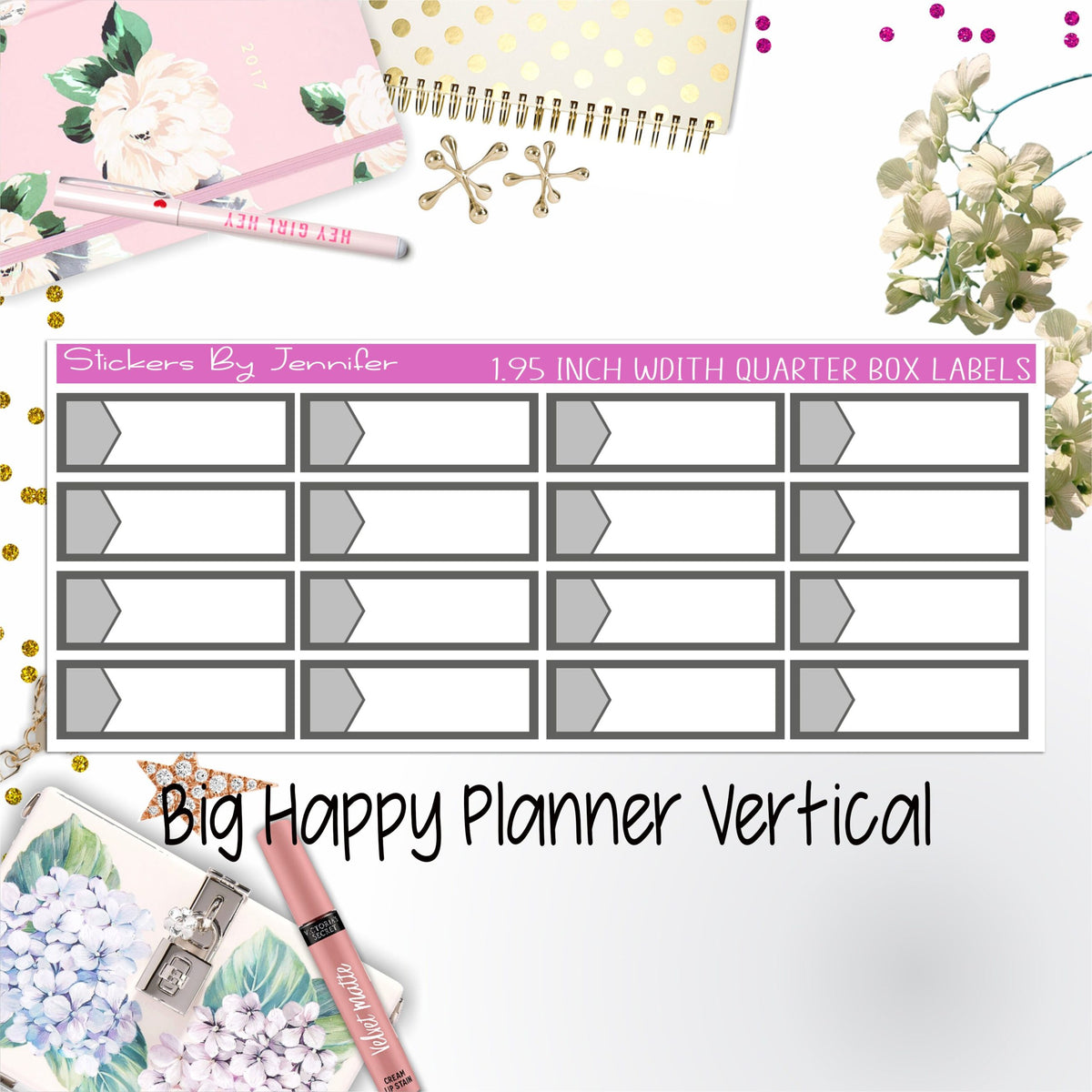 1.95 inch Width Quarter Box Labels 011 for Big Happy Planner Vertical Planner Stickers
