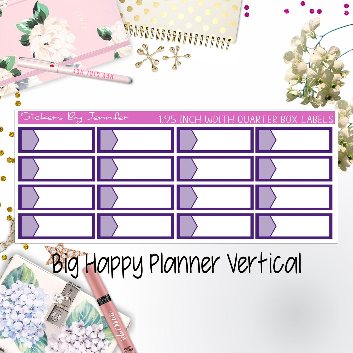 1.95 inch Width Quarter Box Labels 015 for Big Happy Planner Vertical Planner Stickers