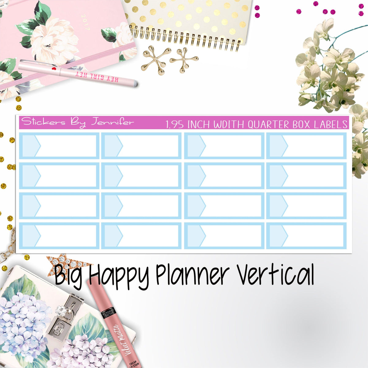 1.95 inch Width Quarter Box Labels 024 for Big Happy Planner Vertical Planner Stickers