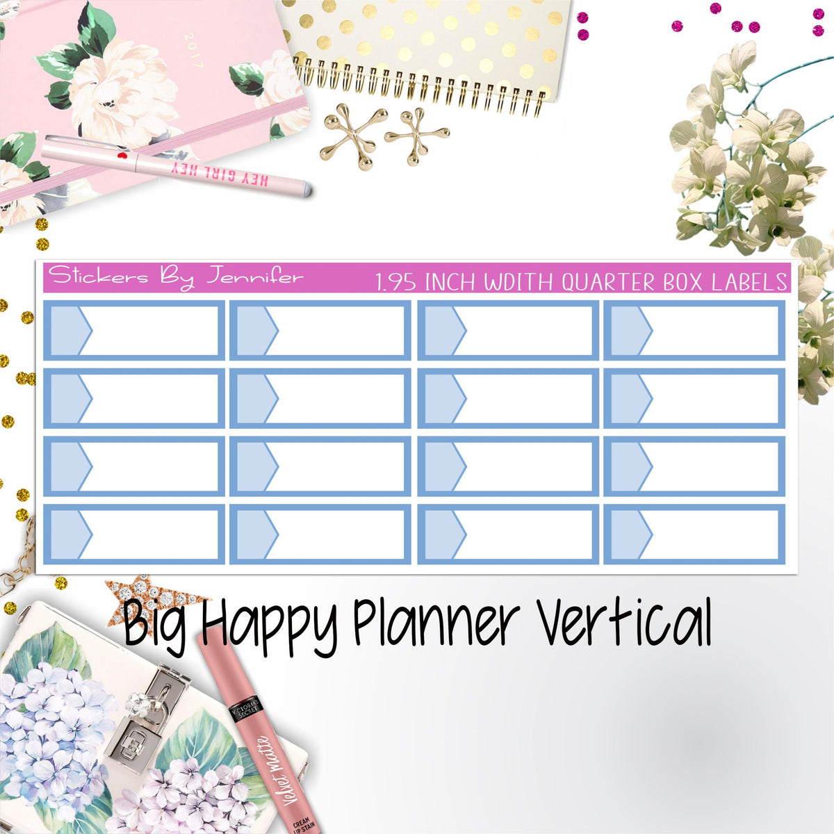 1.95 inch Width Quarter Box Labels 025 for Big Happy Planner Vertical Planner Stickers