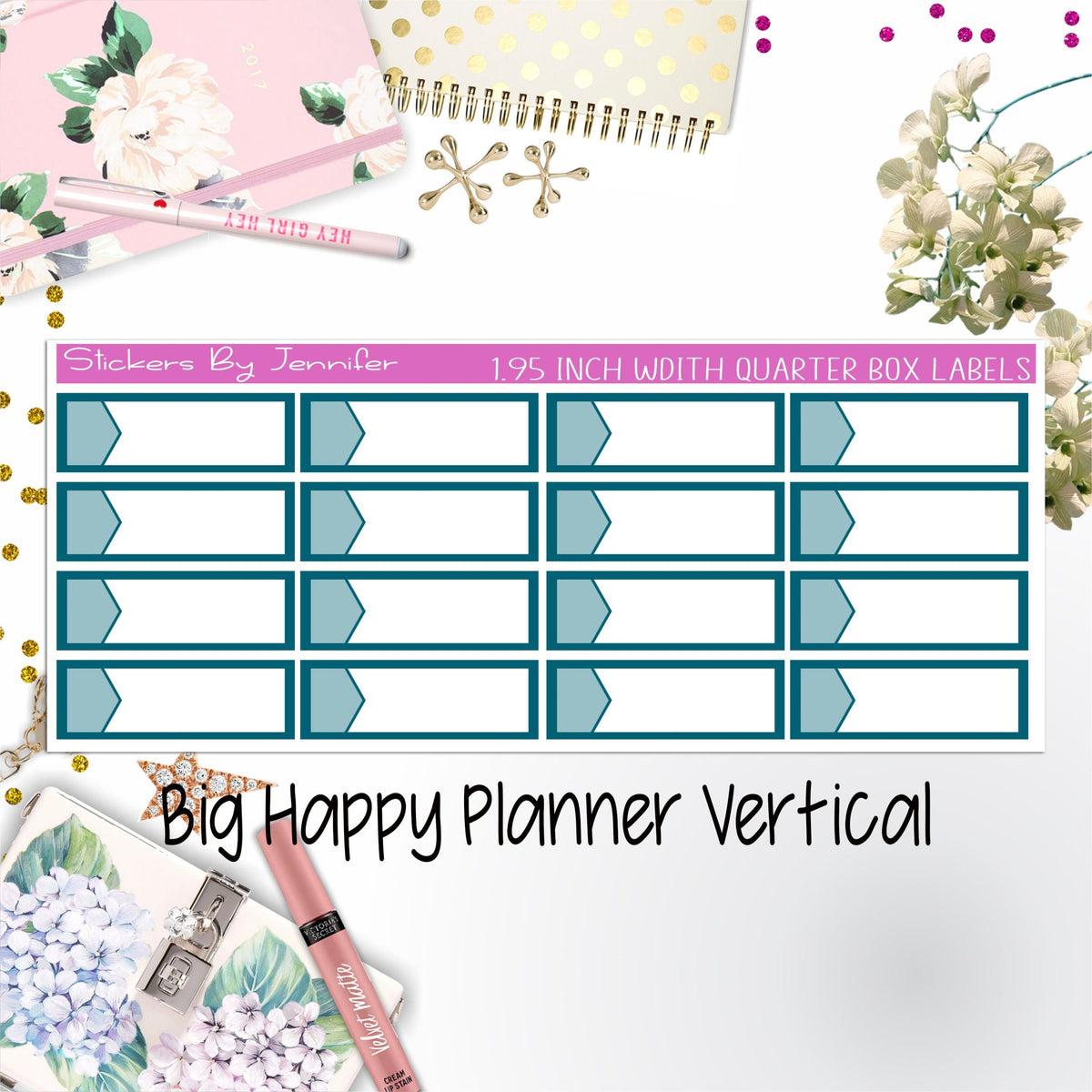 1.95 inch Width Quarter Box Labels 029 for Big Happy Planner Vertical Planner Stickers