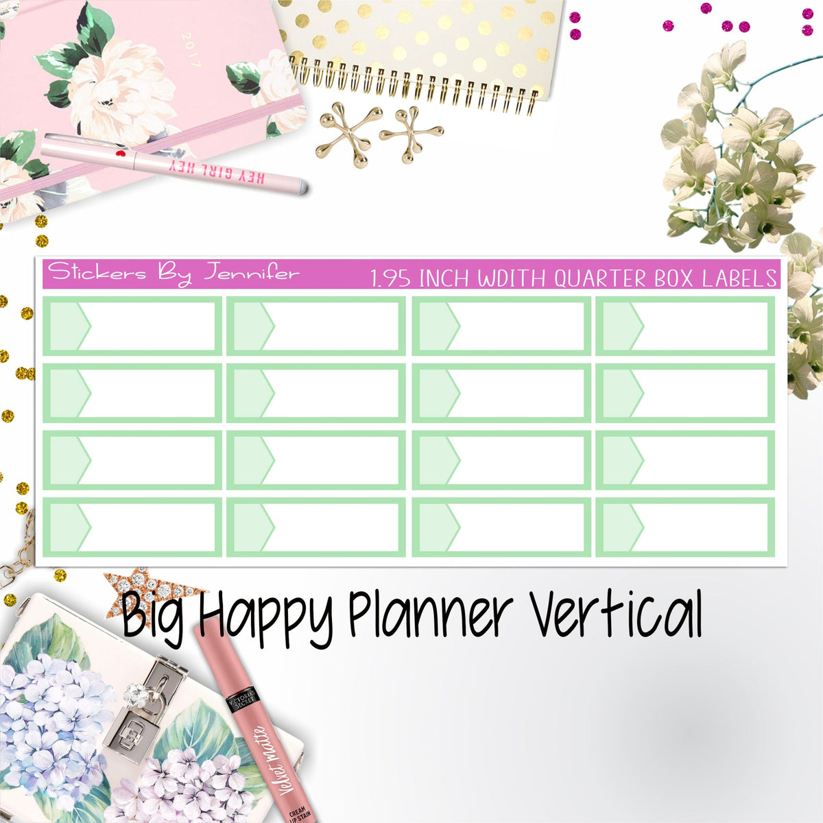 1.95 inch Width Quarter Box Labels 038 for Big Happy Planner Vertical Planner Stickers