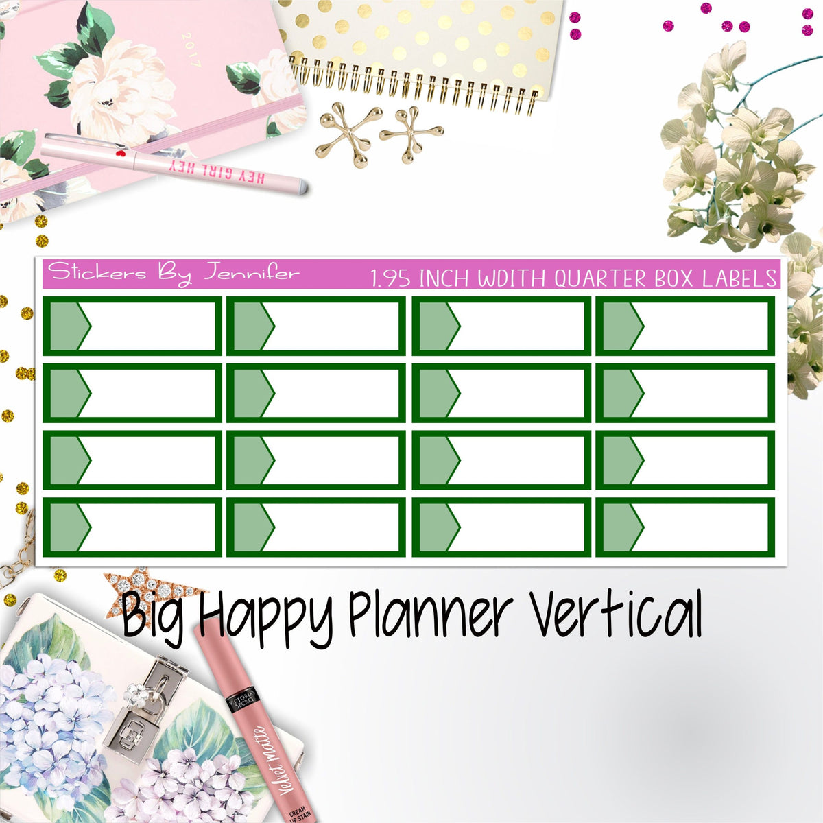 1.95 inch Width Quarter Box Labels 042 for Big Happy Planner Vertical Planner Stickers