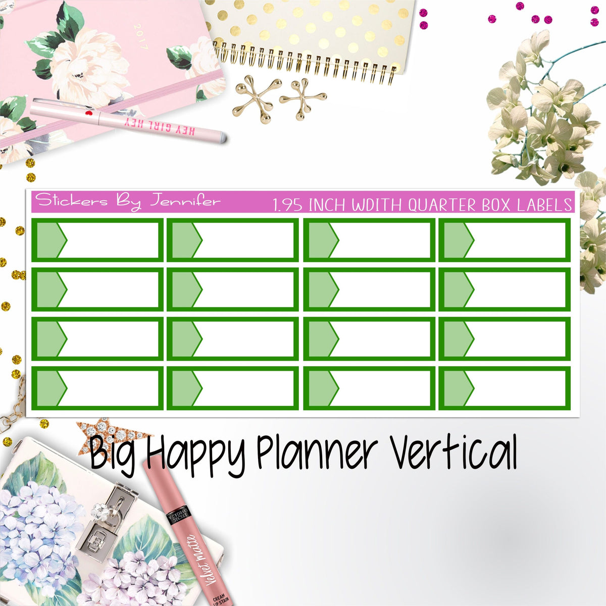 1.95 inch Width Quarter Box Labels 044 for Big Happy Planner Vertical Planner Stickers