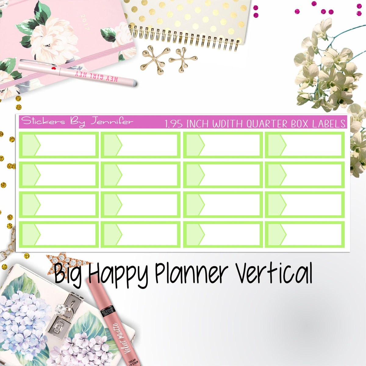 1.95 inch Width Quarter Box Labels 046 for Big Happy Planner Vertical Planner Stickers