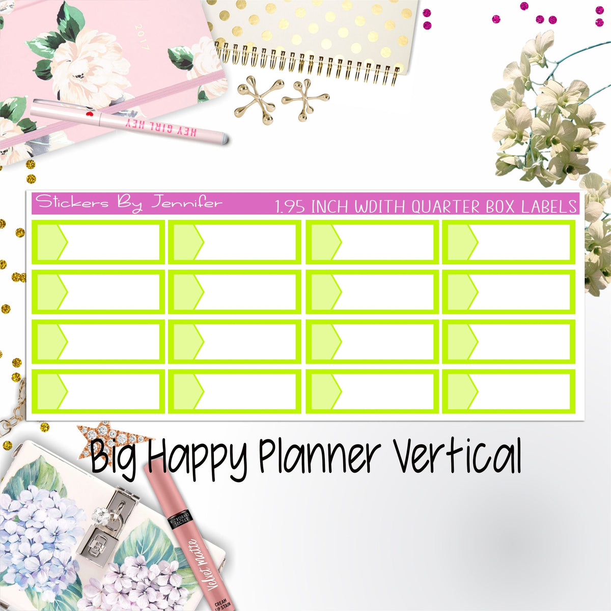 1.95 inch Width Quarter Box Labels 049 for Big Happy Planner Vertical Planner Stickers