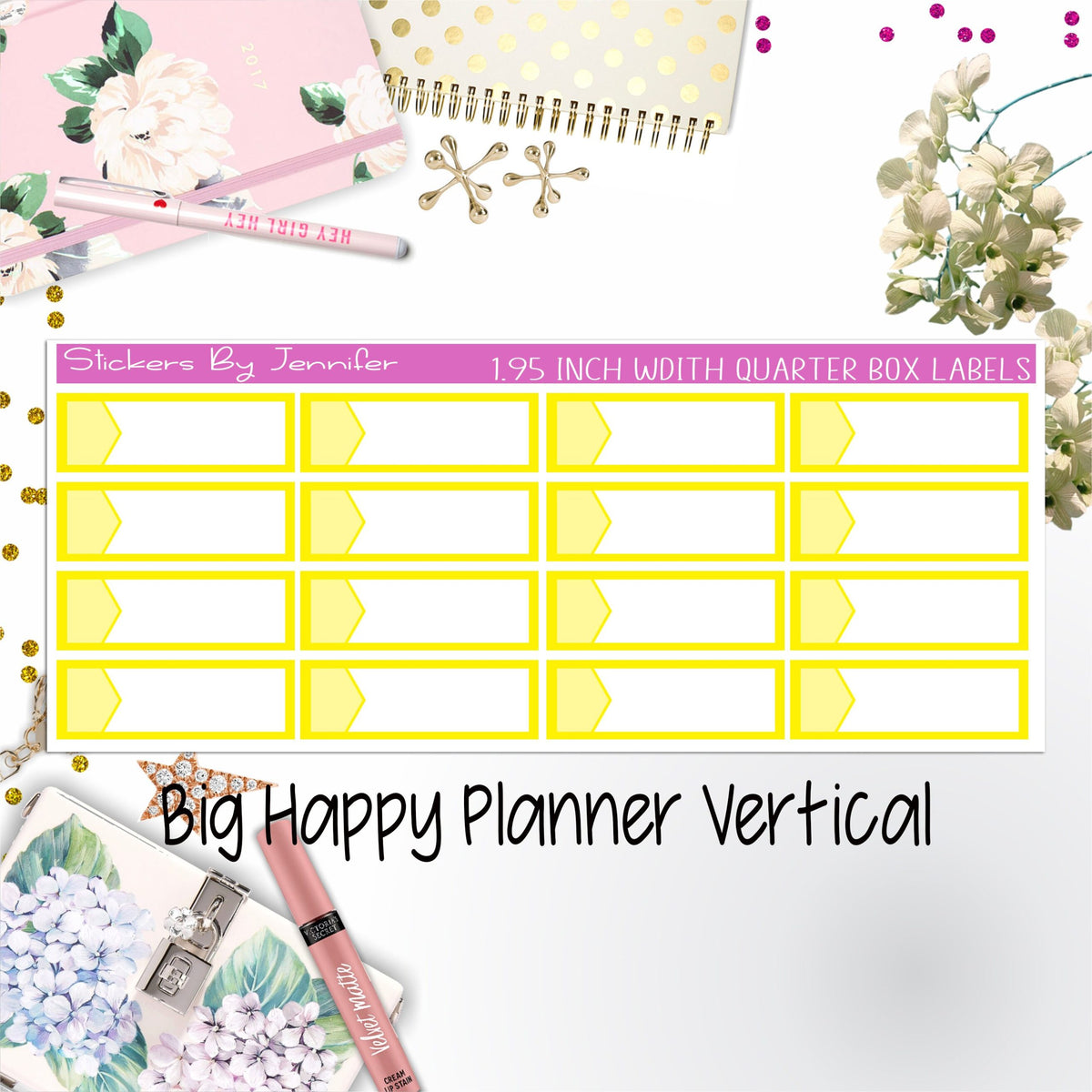 1.95 inch Width Quarter Box Labels 052 for Big Happy Planner Vertical Planner Stickers