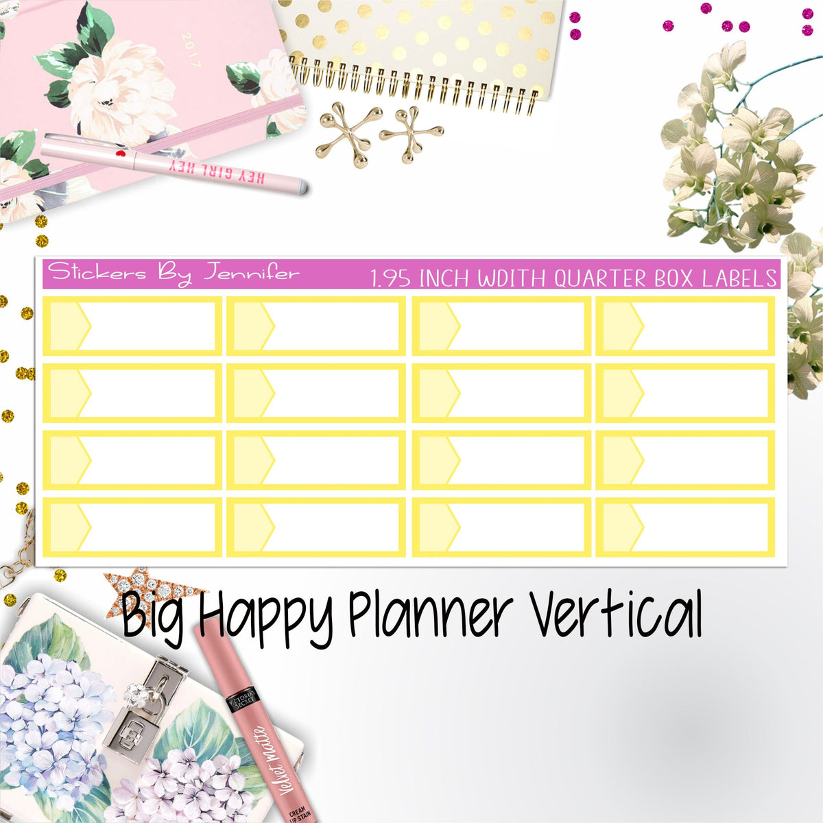 1.95 inch Width Quarter Box Labels 053 for Big Happy Planner Vertical Planner Stickers