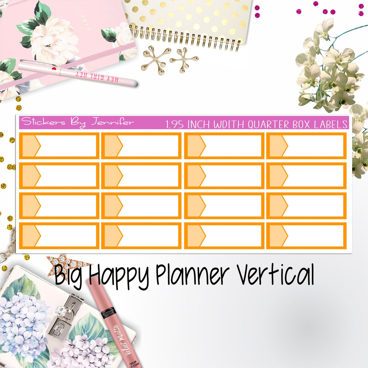 1.95 inch Width Quarter Box Labels 054 for Big Happy Planner Vertical Planner Stickers