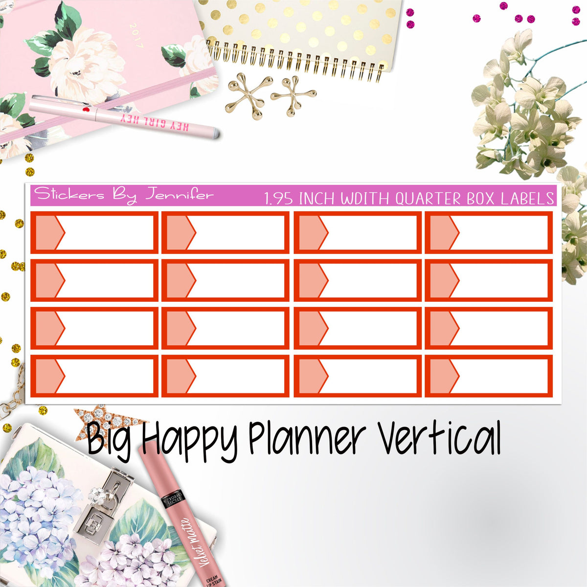 1.95 inch Width Quarter Box Labels 058 for Big Happy Planner Vertical Planner Stickers