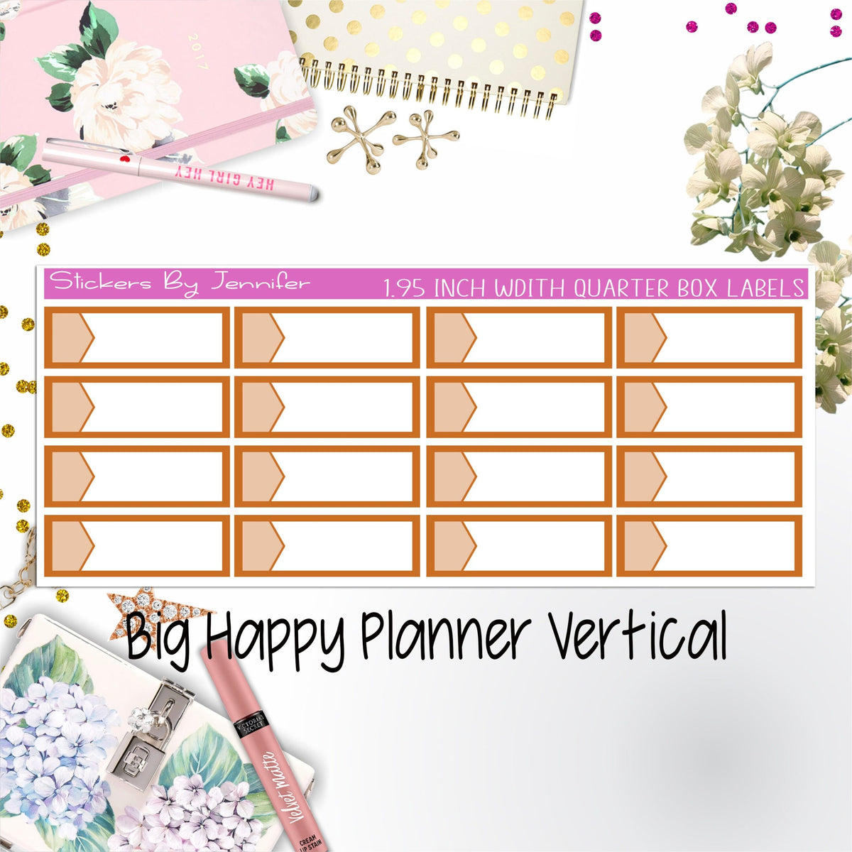 1.95 inch Width Quarter Box Labels 059 for Big Happy Planner Vertical Planner Stickers