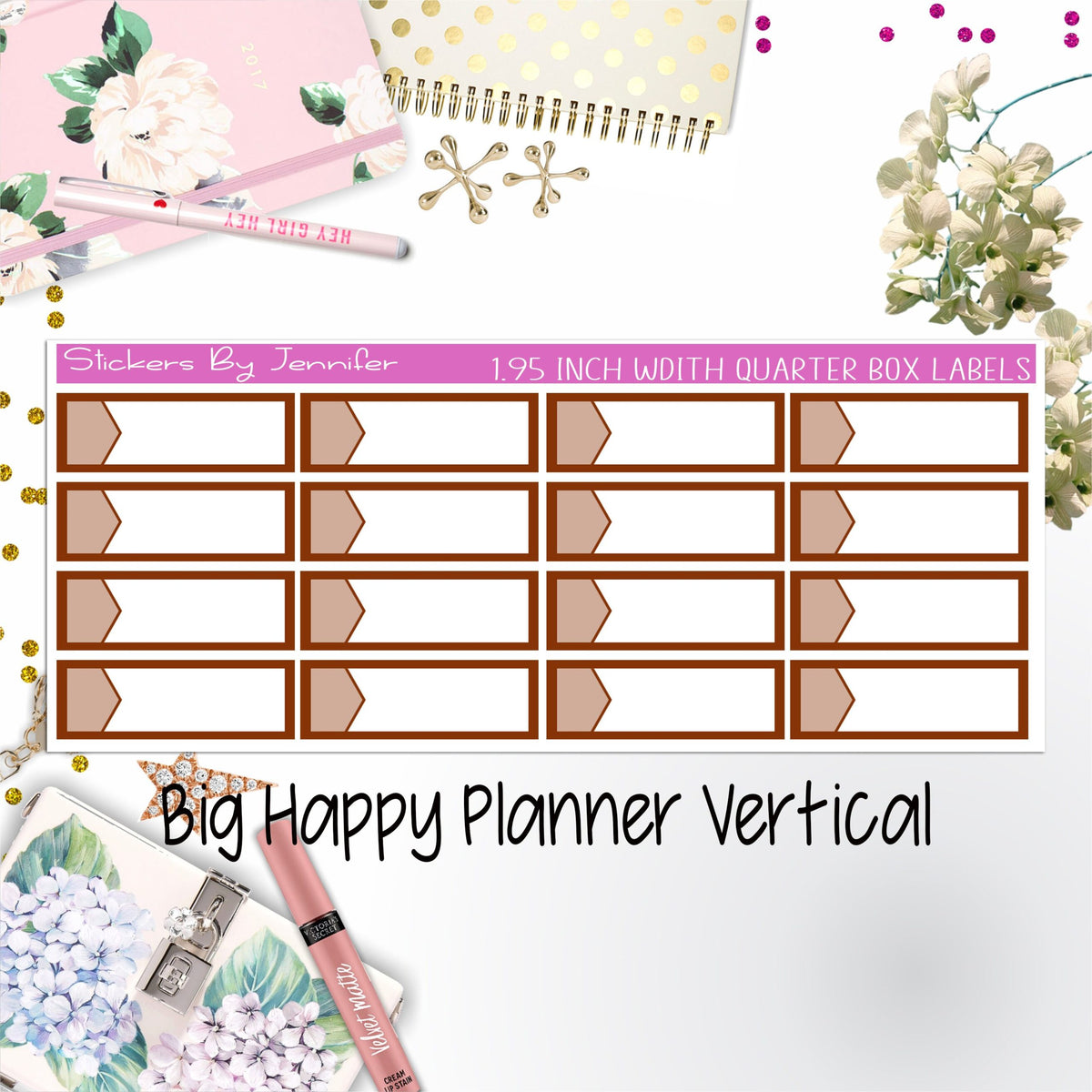 1.95 inch Width Quarter Box Labels 060 for Big Happy Planner Vertical Planner Stickers