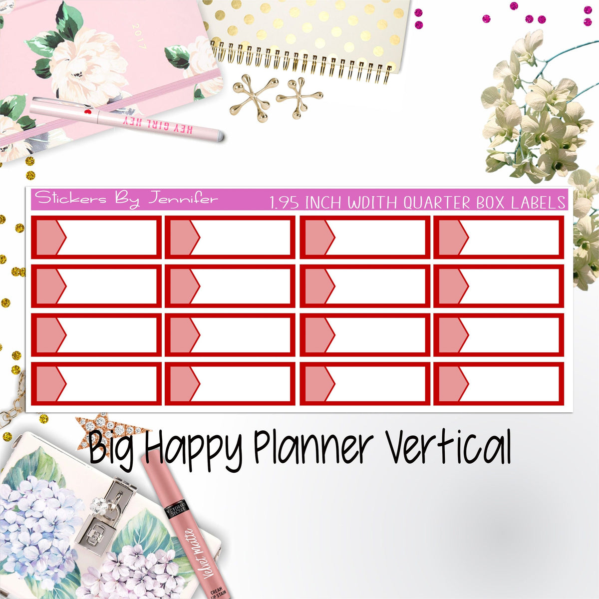 1.95 inch Width Quarter Box Labels 063 for Big Happy Planner Vertical Planner Stickers
