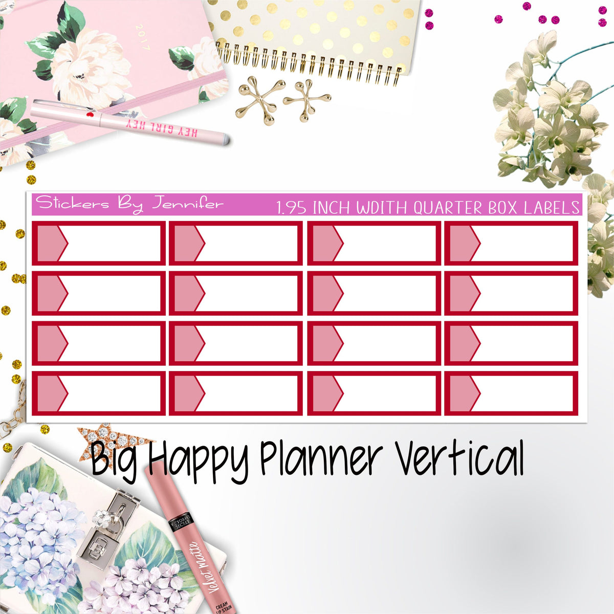 1.95 inch Width Quarter Box Labels 071 for Big Happy Planner Vertical Planner Stickers