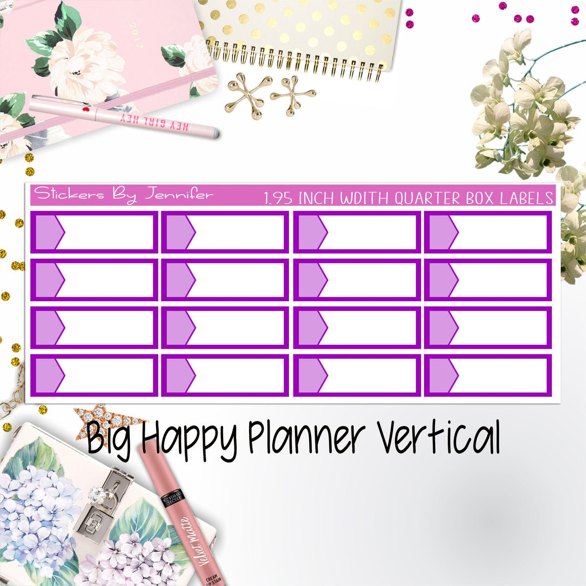 1.95 inch Width Quarter Box Labels 079 for Big Happy Planner Vertical Planner Stickers
