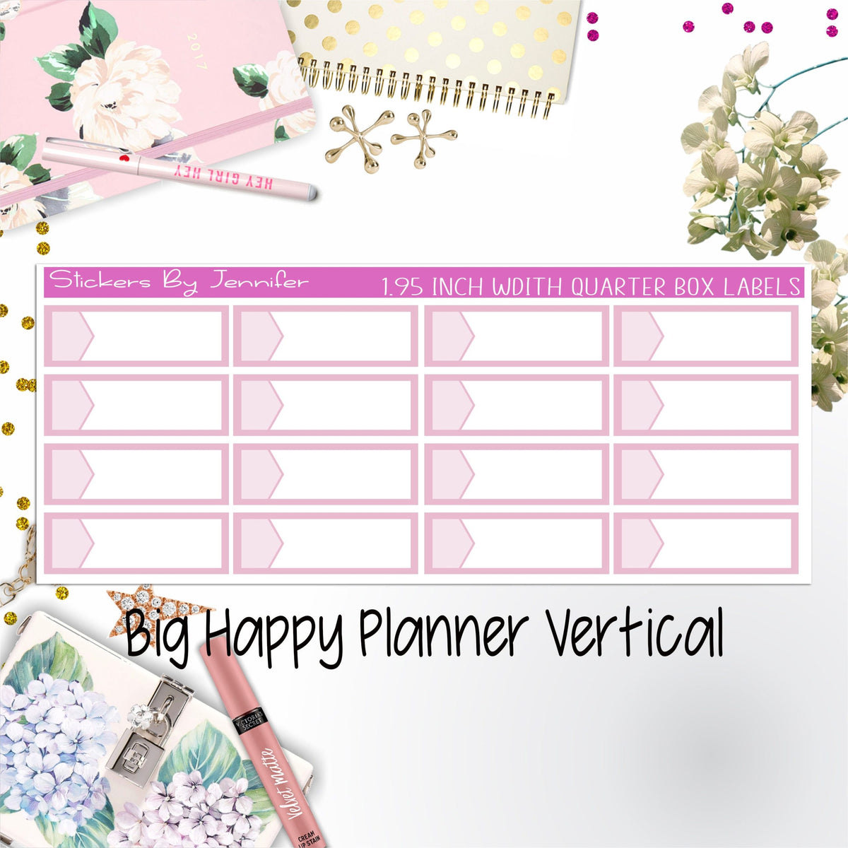1.95 inch Width Quarter Box Labels 088 for Big Happy Planner Vertical Planner Stickers