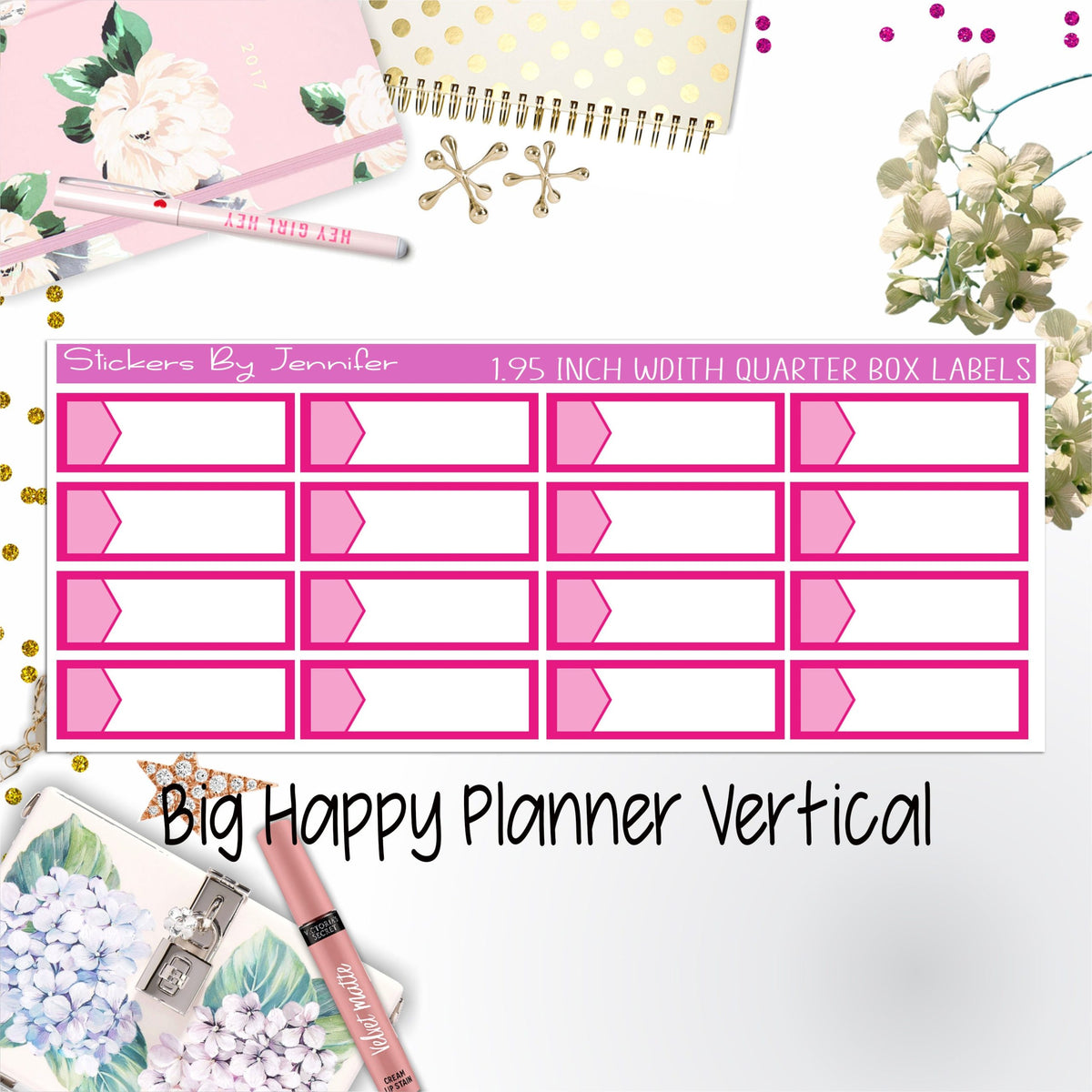 1.95 inch Width Quarter Box Labels 090 for Big Happy Planner Vertical Planner Stickers
