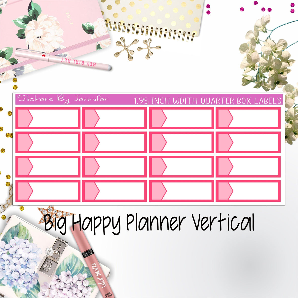 1.95 inch Width Quarter Box Labels 096 for Big Happy Planner Vertical Planner Stickers
