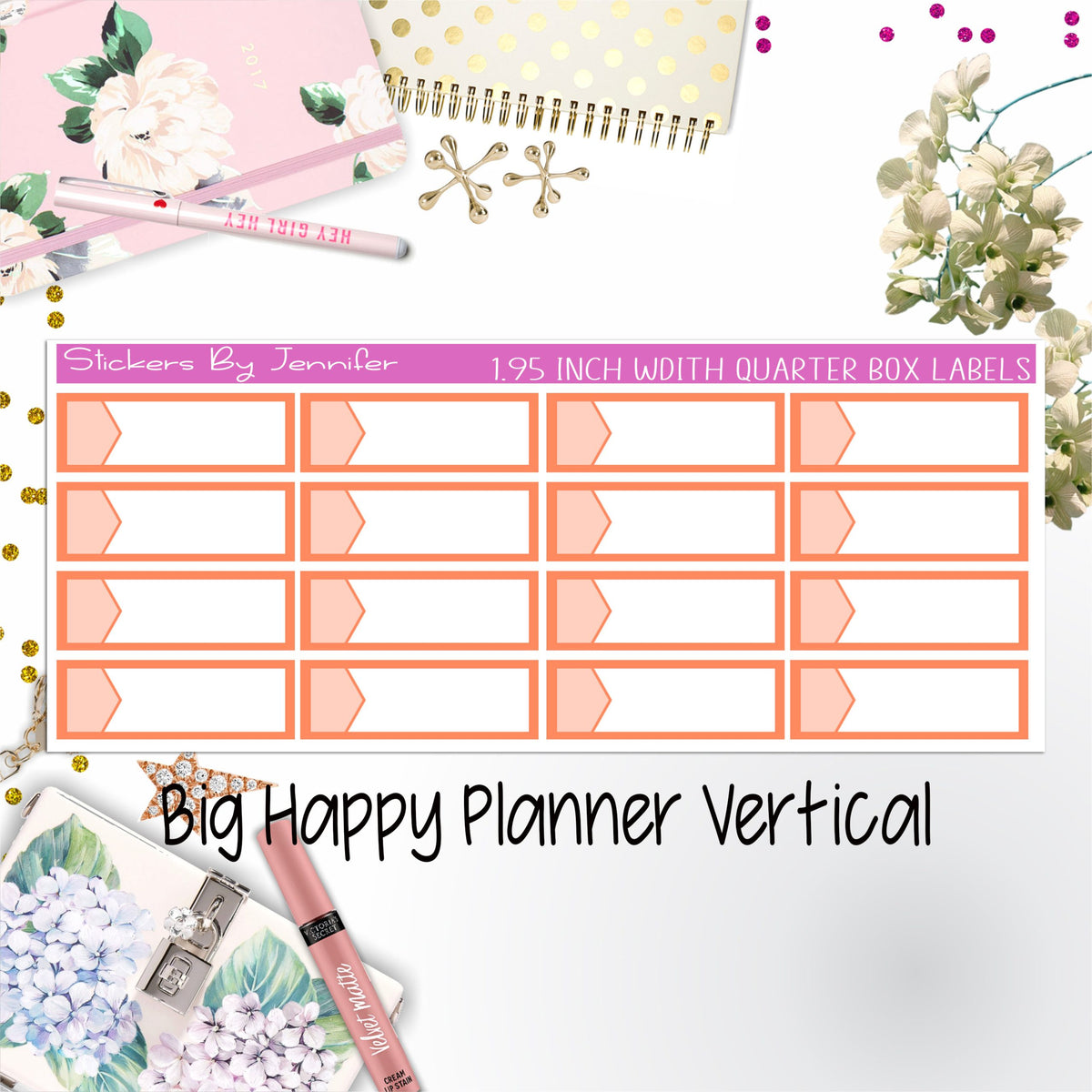 1.95 inch Width Quarter Box Labels 100 for Big Happy Planner Vertical Planner Stickers
