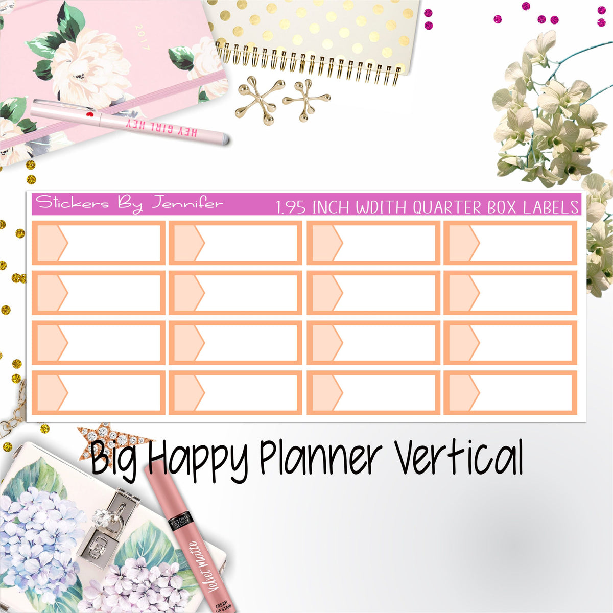 1.95 inch Width Quarter Box Labels 101 for Big Happy Planner Vertical Planner Stickers