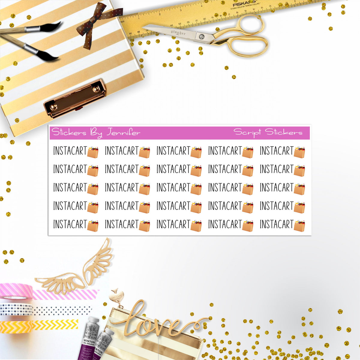 Instacart Script Stickers, Typography Stickers, Planner Stickers