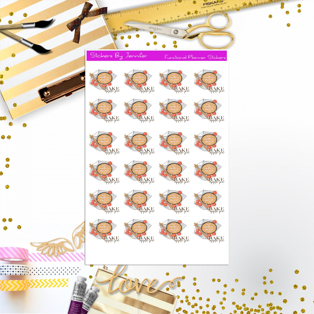 Bake Apple Pie Stickers, Planner Stickers, Journal Stickers, Functional Planner Stickers, Stationary Stickers