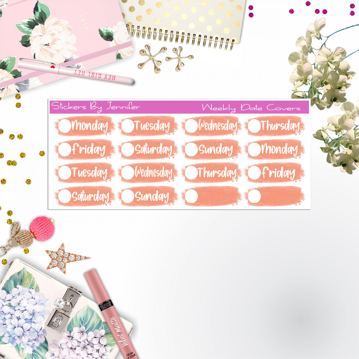 Weekly Date Covers 001 Planner Stickers, Journal Stickers, Functional Planner Stickers, Stationary Stickers