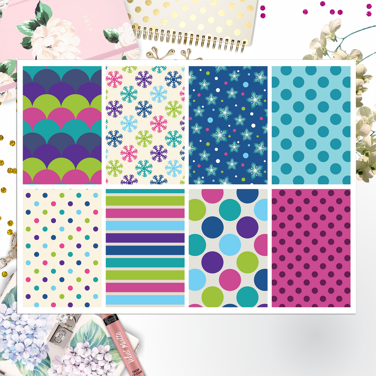 Snow Pattern Full Box Big Happy Planner, Erin Condren, Classic Happy Planner
