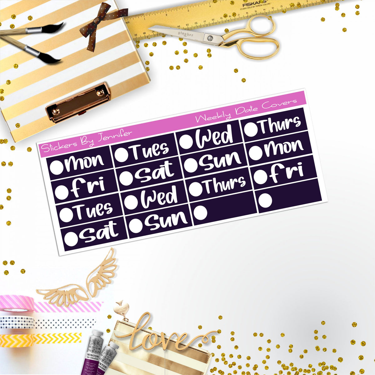 Weekly Date Covers R010 Planner Stickers, Journal Stickers, Functional Planner Stickers, Stationary Stickers