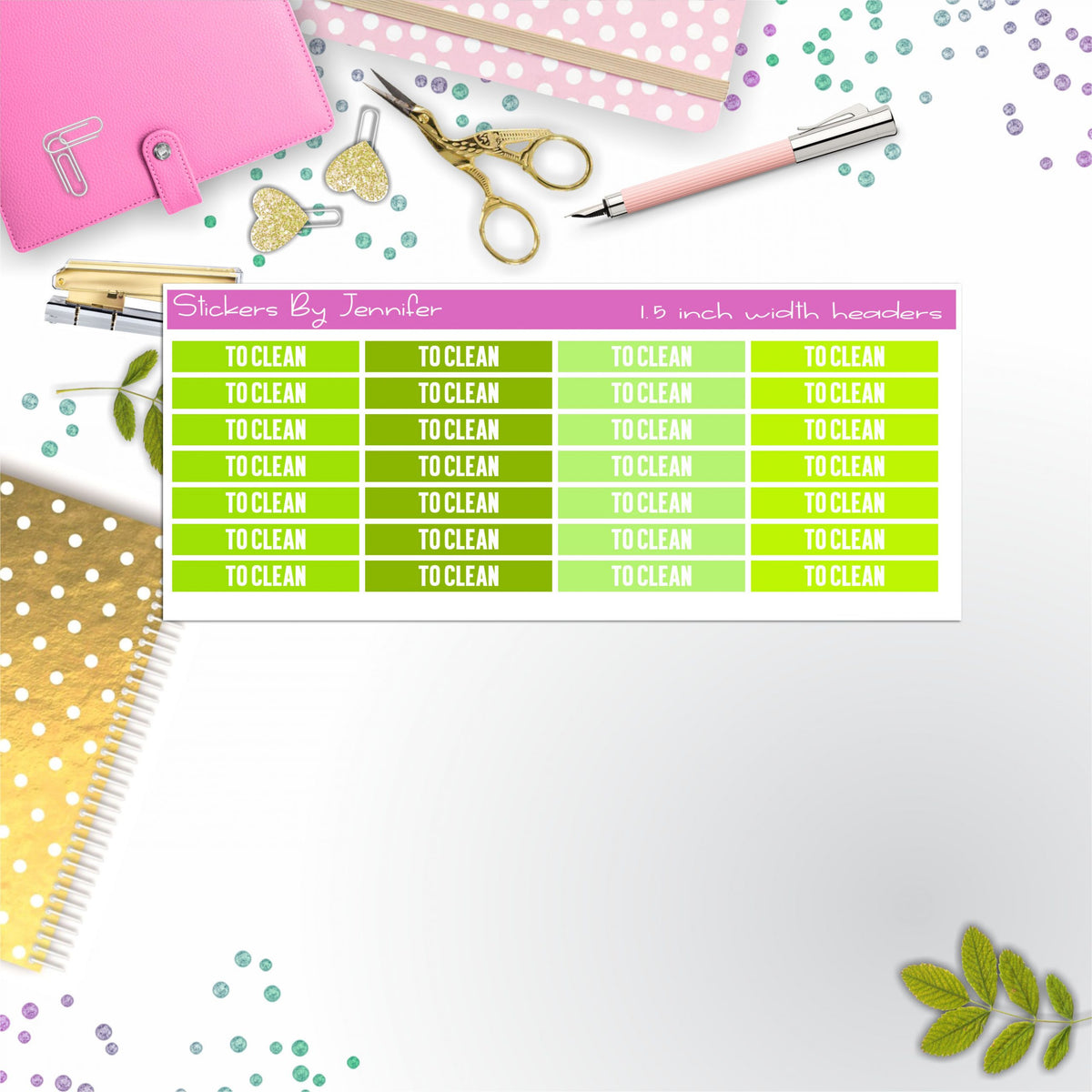 To Clean 010 Planner Headers, Planner Stickers, Journal Stickers, Functional Planner Stickers, Stationary Stickers