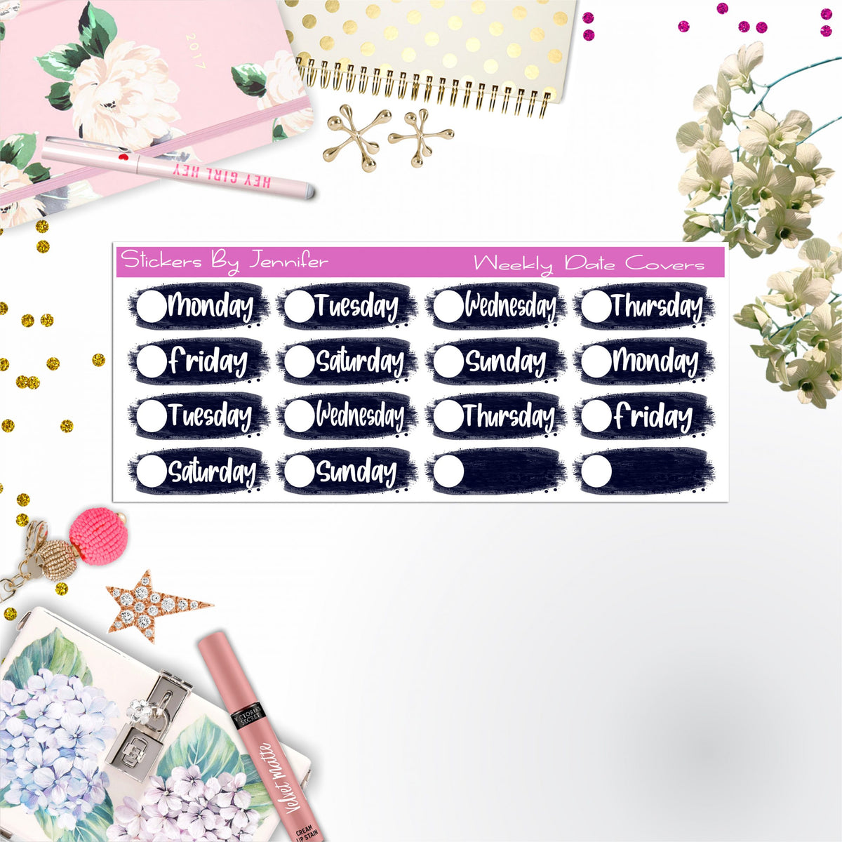 Weekly Date Covers 010 Planner Stickers, Journal Stickers, Functional Planner Stickers, Stationary Stickers