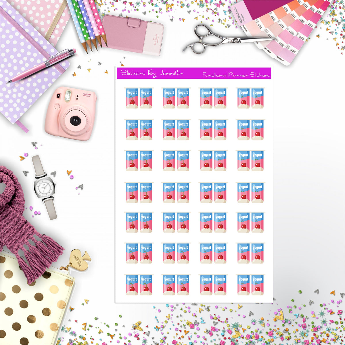 Yogurt Icon Planner Stickers, Bullet Journal Stickers, Functional Planner Stickers, Stationary Stickers