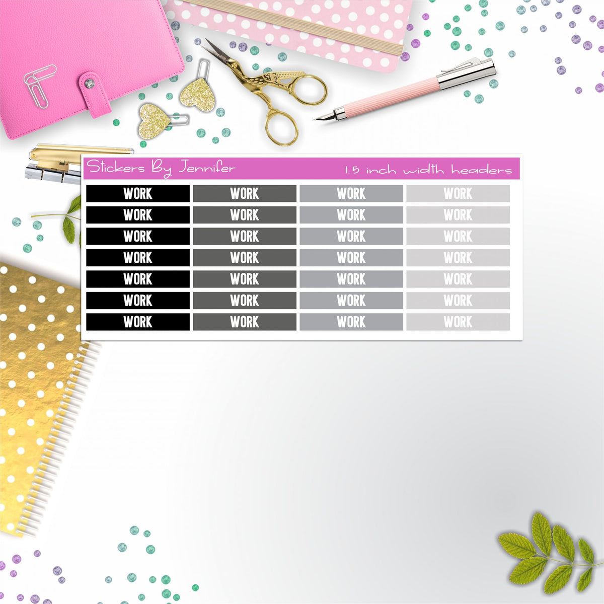 Work 100 Planner Headers, Planner Stickers, Journal Stickers, Functional Planner Stickers, Stationary Stickers