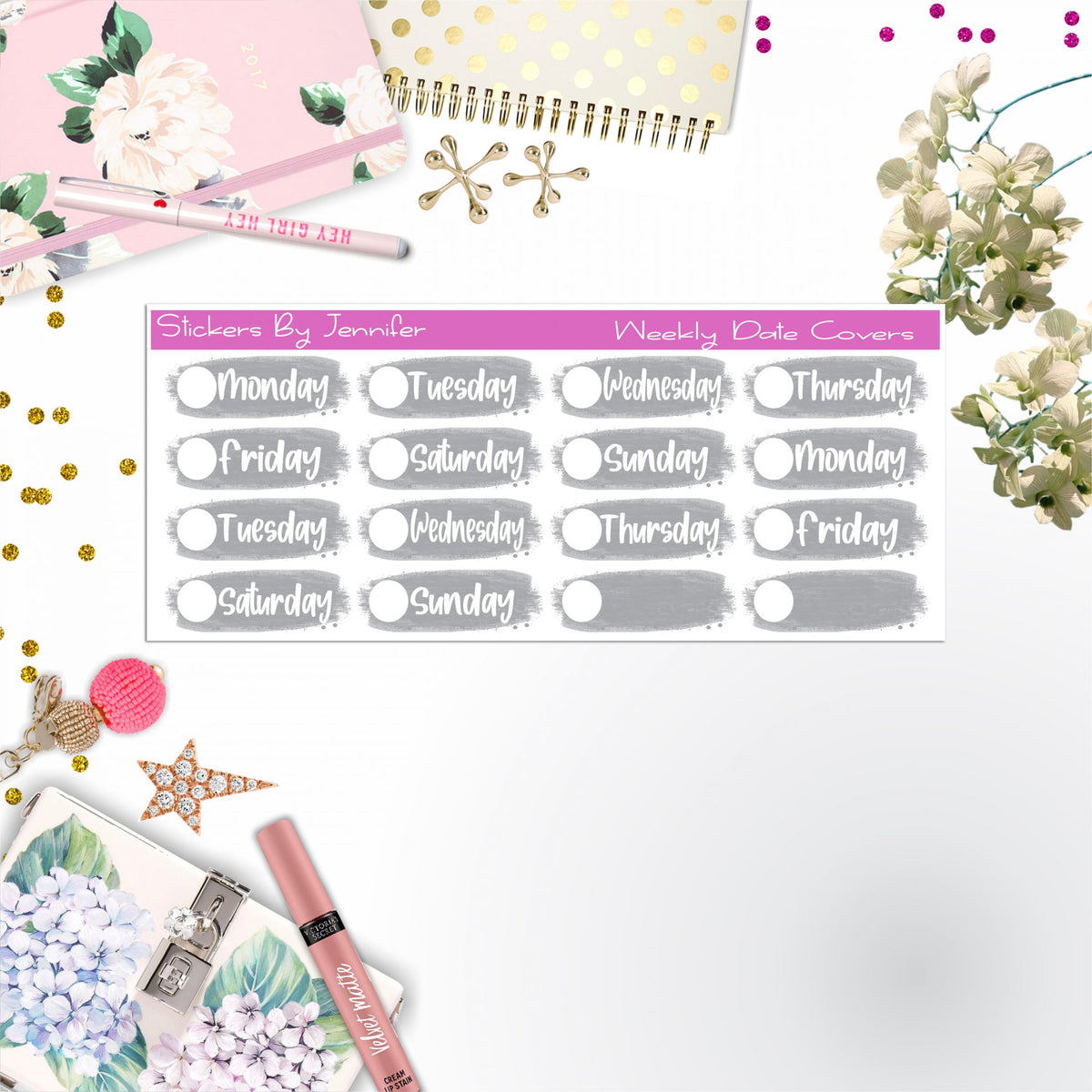 Weekly Date Covers 101 Planner Stickers, Journal Stickers, Functional Planner Stickers, Stationary Stickers