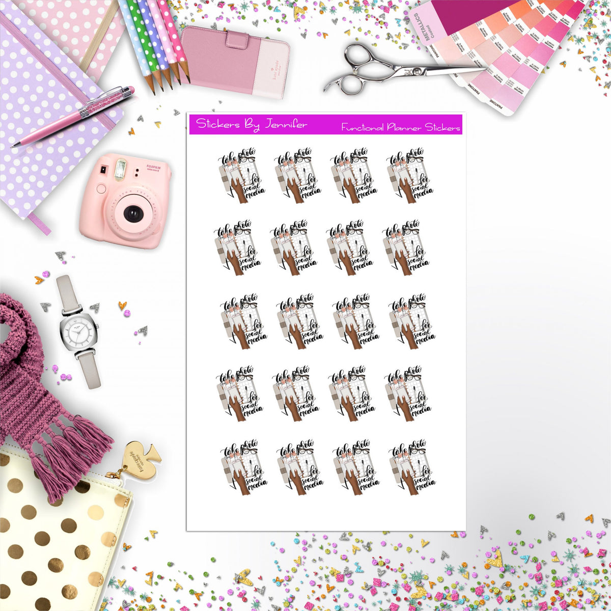 Take Photo For Social Media Icon Planner Stickers, Bullet Journal Stickers, Functional Planner Stickers, Stationary Stickers