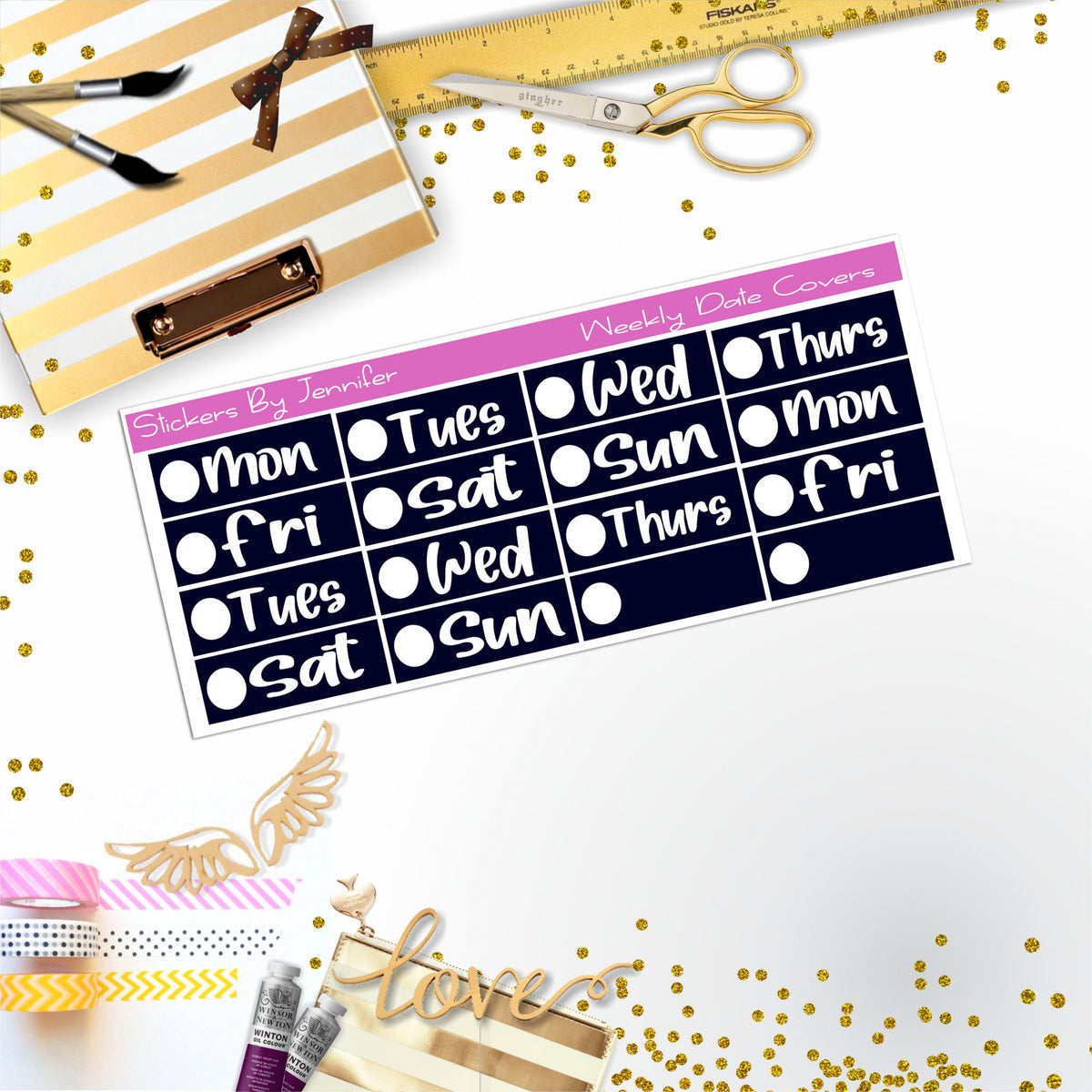 Weekly Date Covers R011 Planner Stickers, Journal Stickers, Functional Planner Stickers, Stationary Stickers