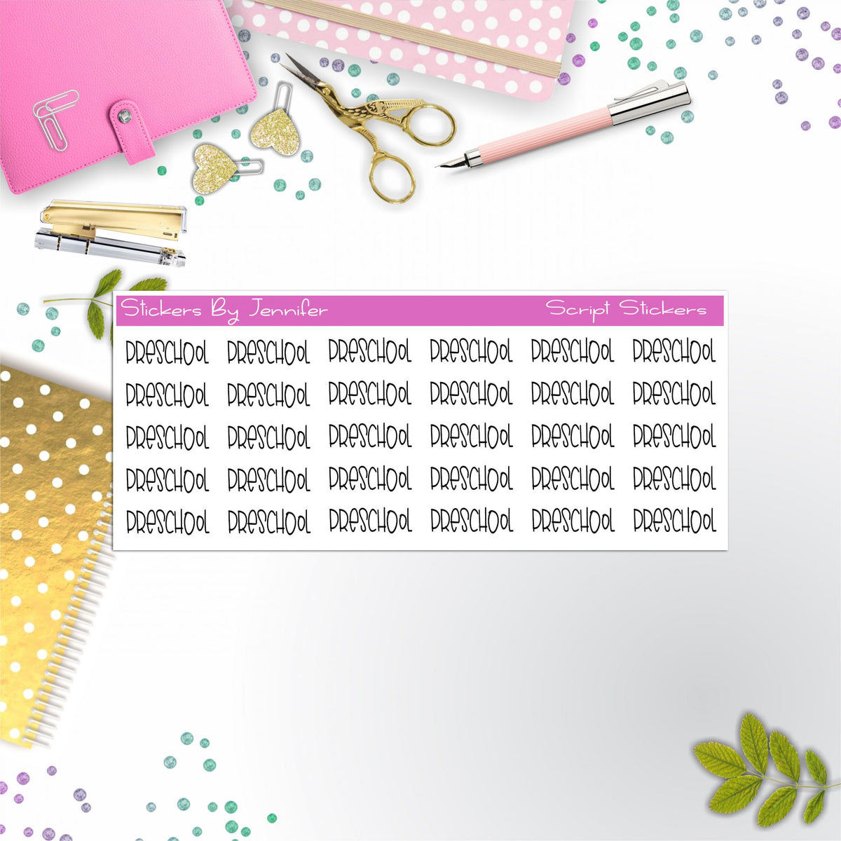 Preschool Script Stickers, Typography Stickers, Planner Stickers