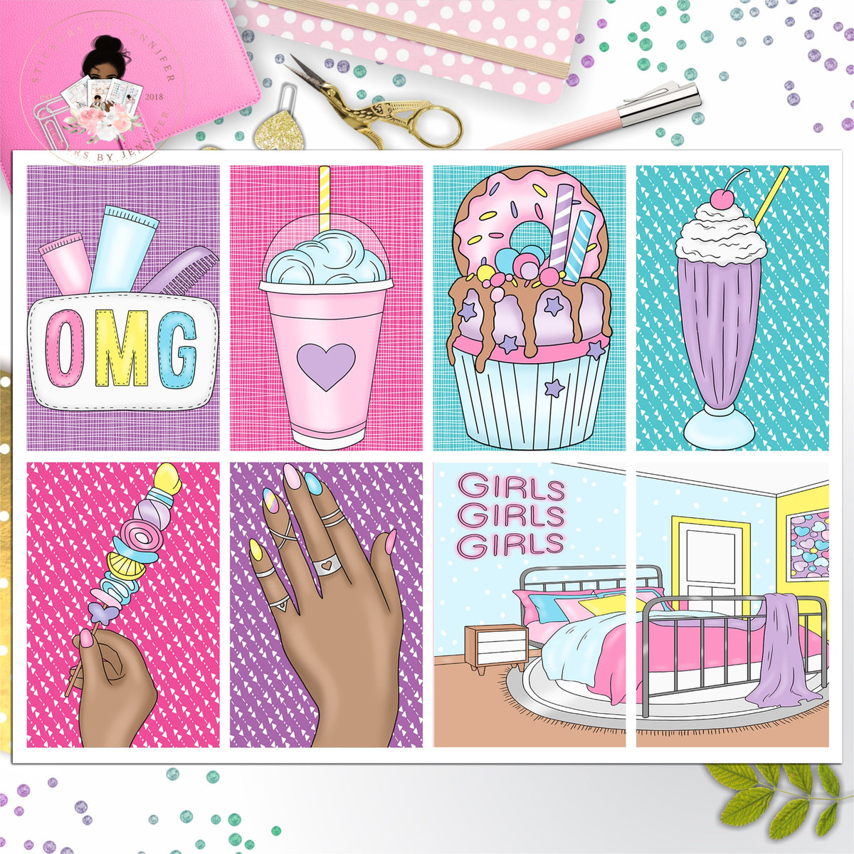 Girls Day Full Box Planner Stickers, Big Happy Planner, Erin Condren, Classic Happy Planner
