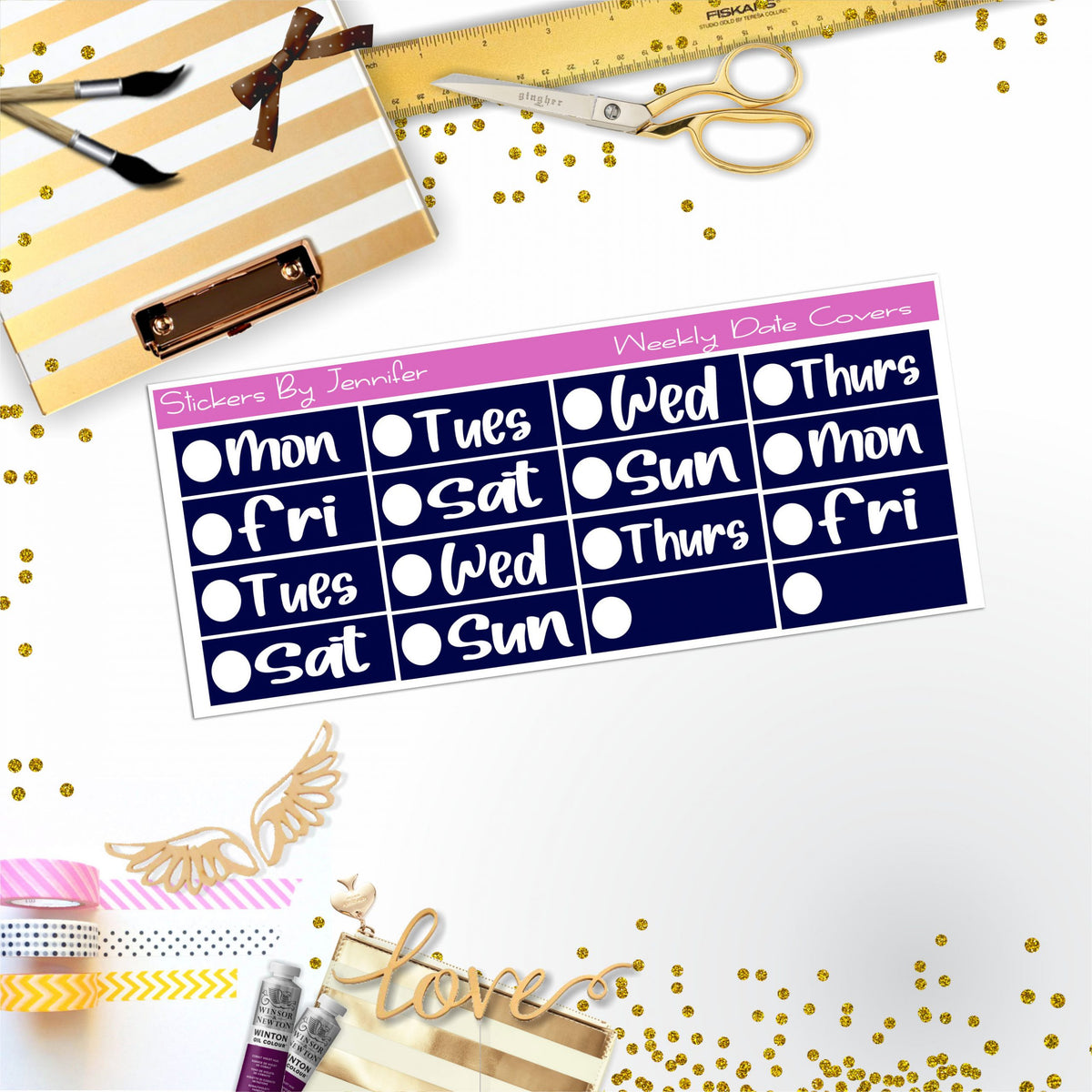 Weekly Date Covers R012 Planner Stickers, Journal Stickers, Functional Planner Stickers, Stationary Stickers