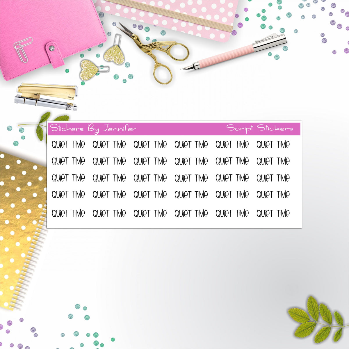 Quite Time Script Stickers, Typography Stickers, Planner Stickers