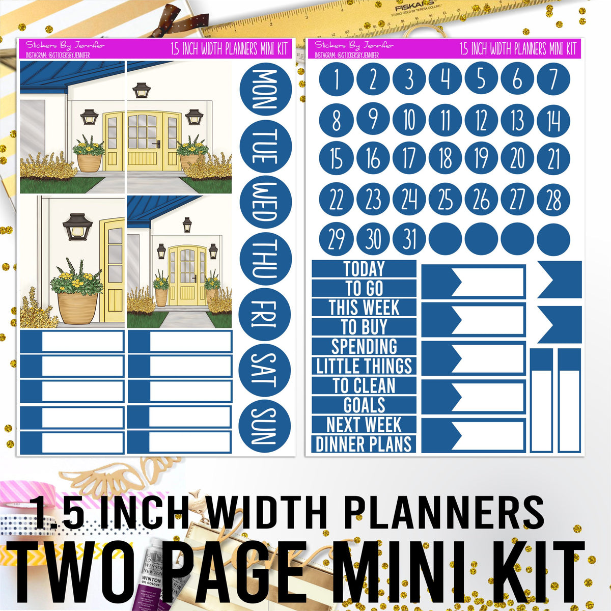 Two Page 1.5 Inch Width Mini Kit 013 Planner Stickers, Bullet Journal Stickers, Functional Planner Stickers, Stationary Stickers
