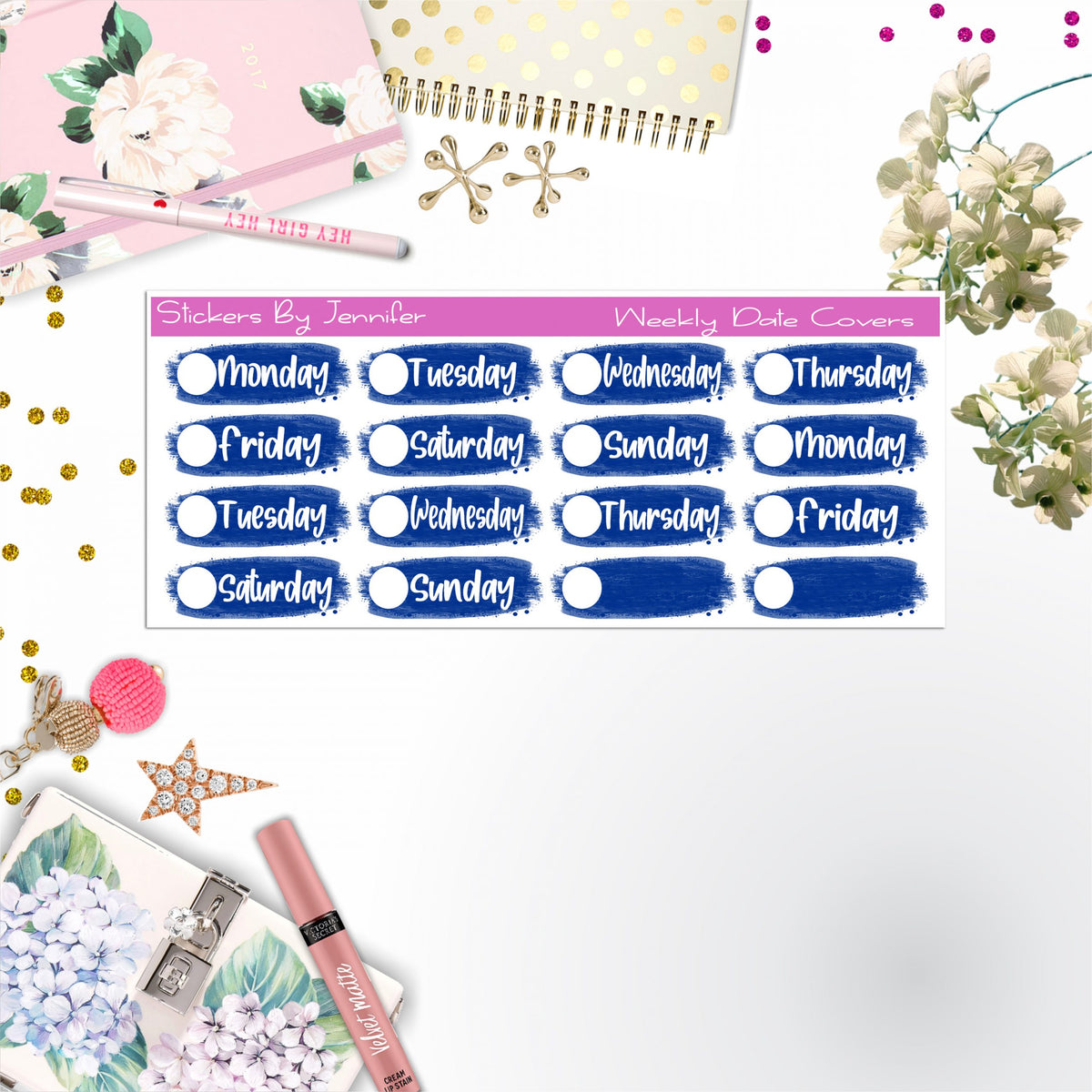 Weekly Date Covers 013 Planner Stickers, Journal Stickers, Functional Planner Stickers, Stationary Stickers