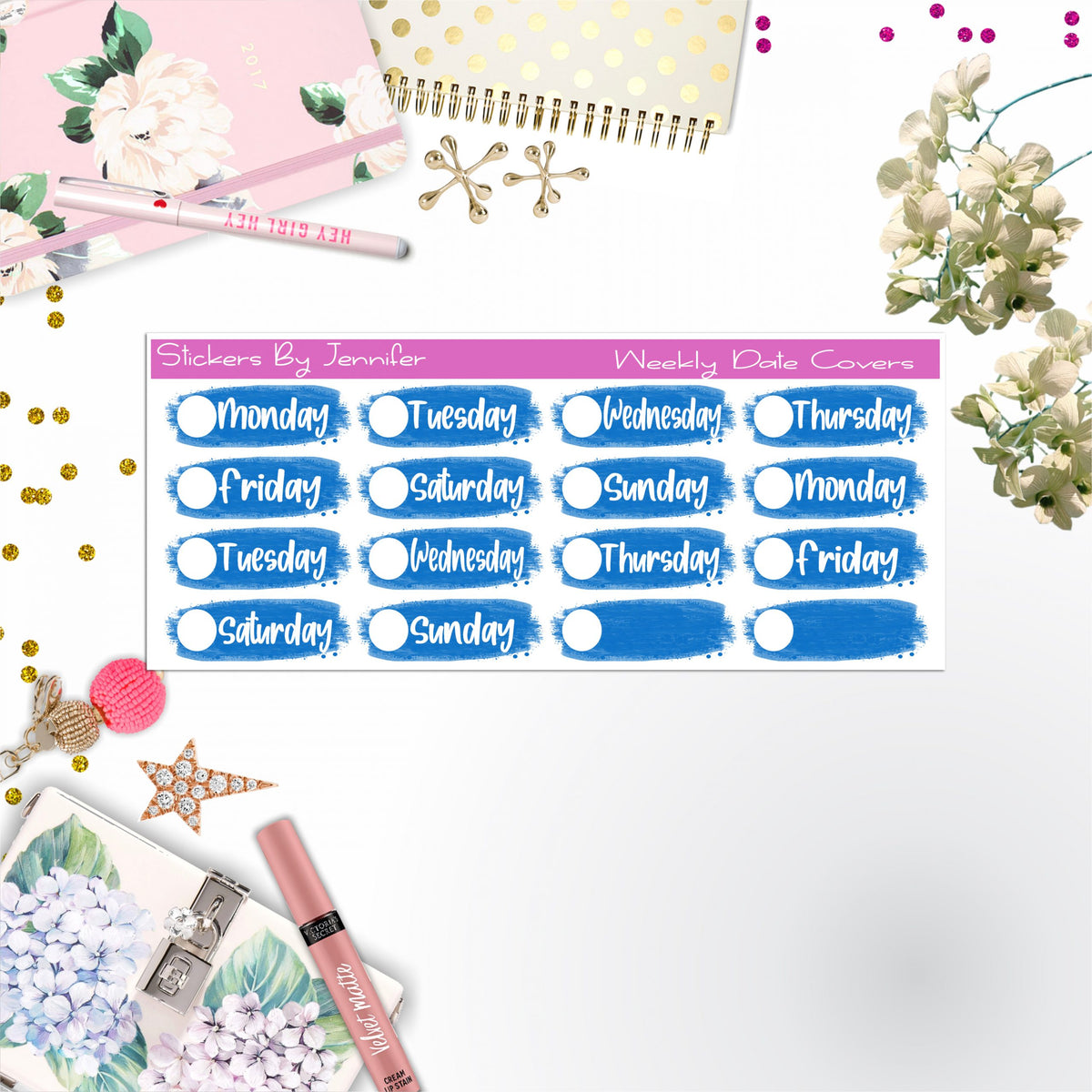 Weekly Date Covers 014 Planner Stickers, Journal Stickers, Functional Planner Stickers, Stationary Stickers
