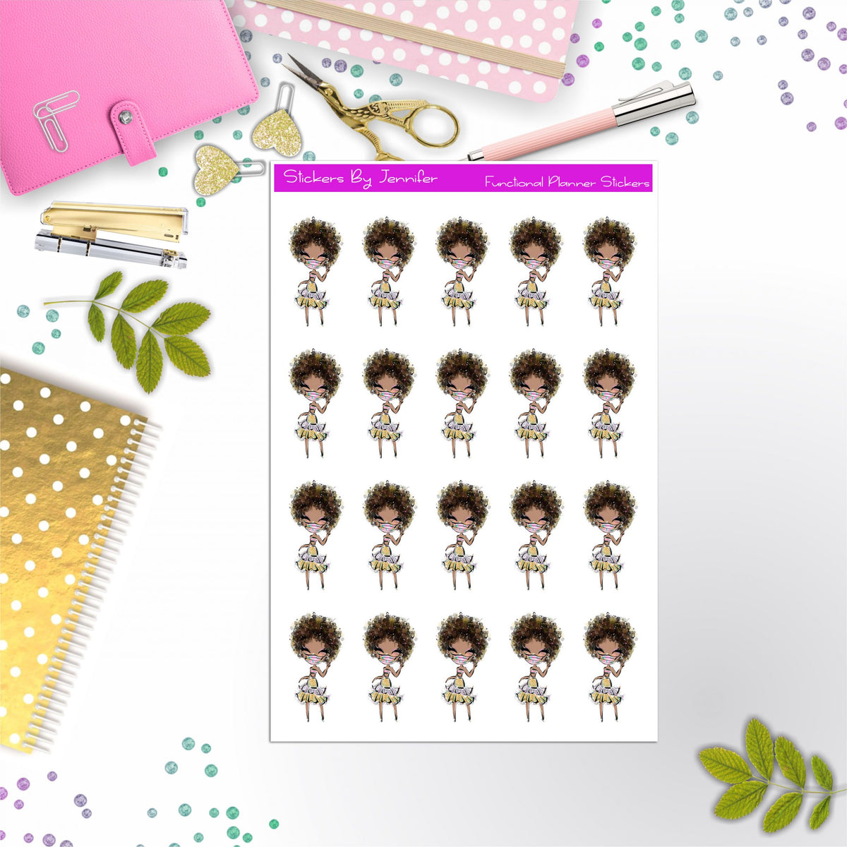 Face Mask Girl Planner Stickers, Bullet Journal Stickers, Functional Planner Stickers, Stationary Stickers
