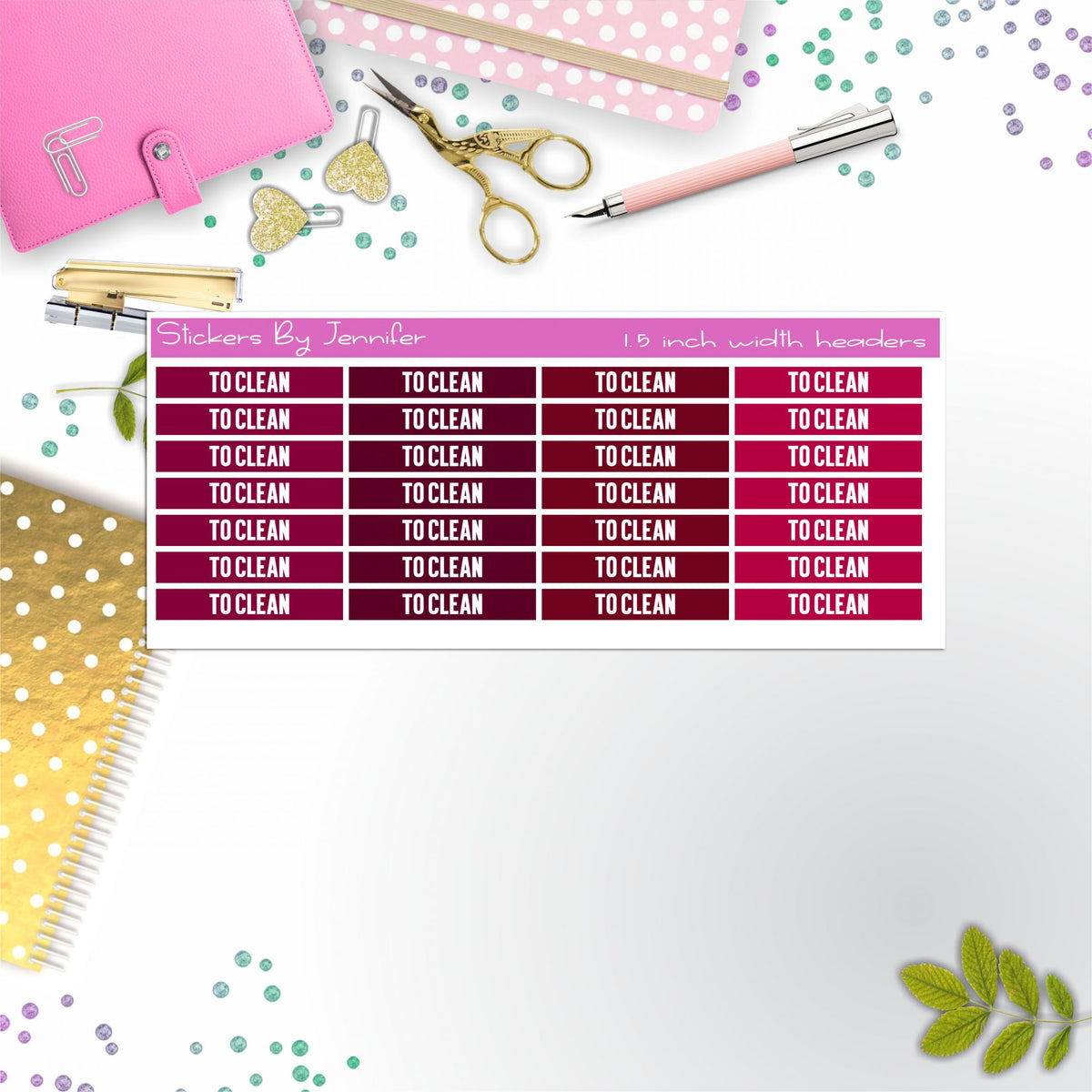 To Clean 015 Planner Headers, Planner Stickers, Journal Stickers, Functional Planner Stickers, Stationary Stickers