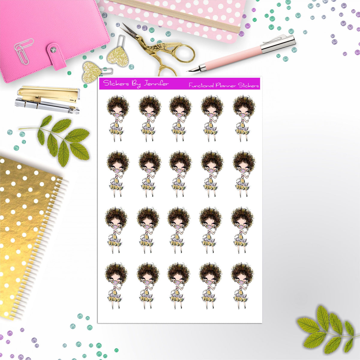 Face Mask Girl Planner Stickers, Bullet Journal Stickers, Functional Planner Stickers, Stationary Stickers