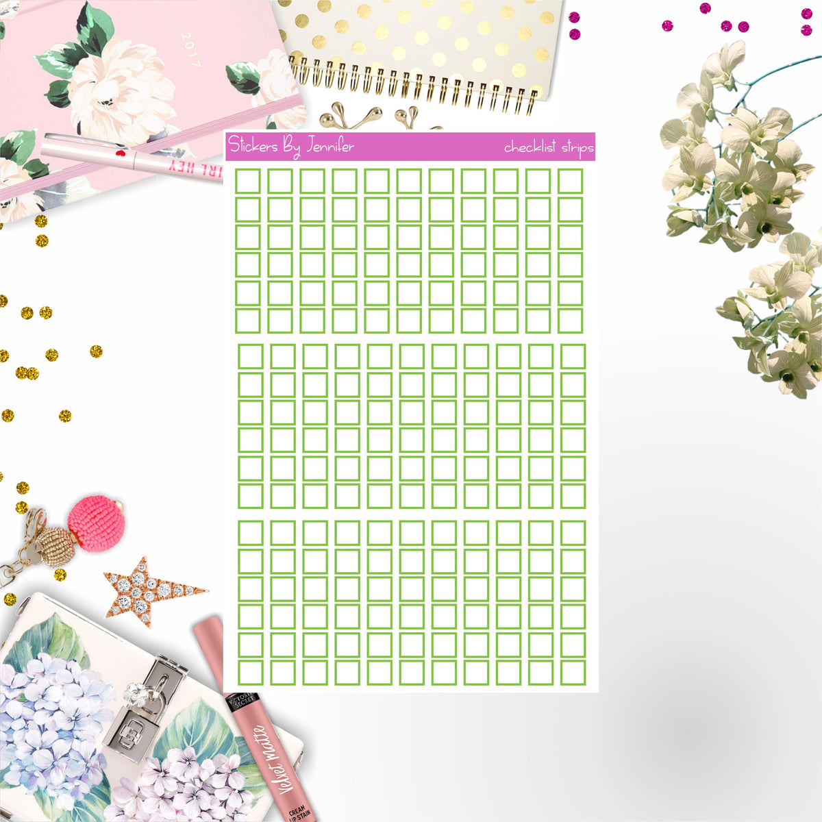 Checklist Strip Stickers 016, Bullet Journal Stickers, Functional Planner Stickers, Stationary Stickers