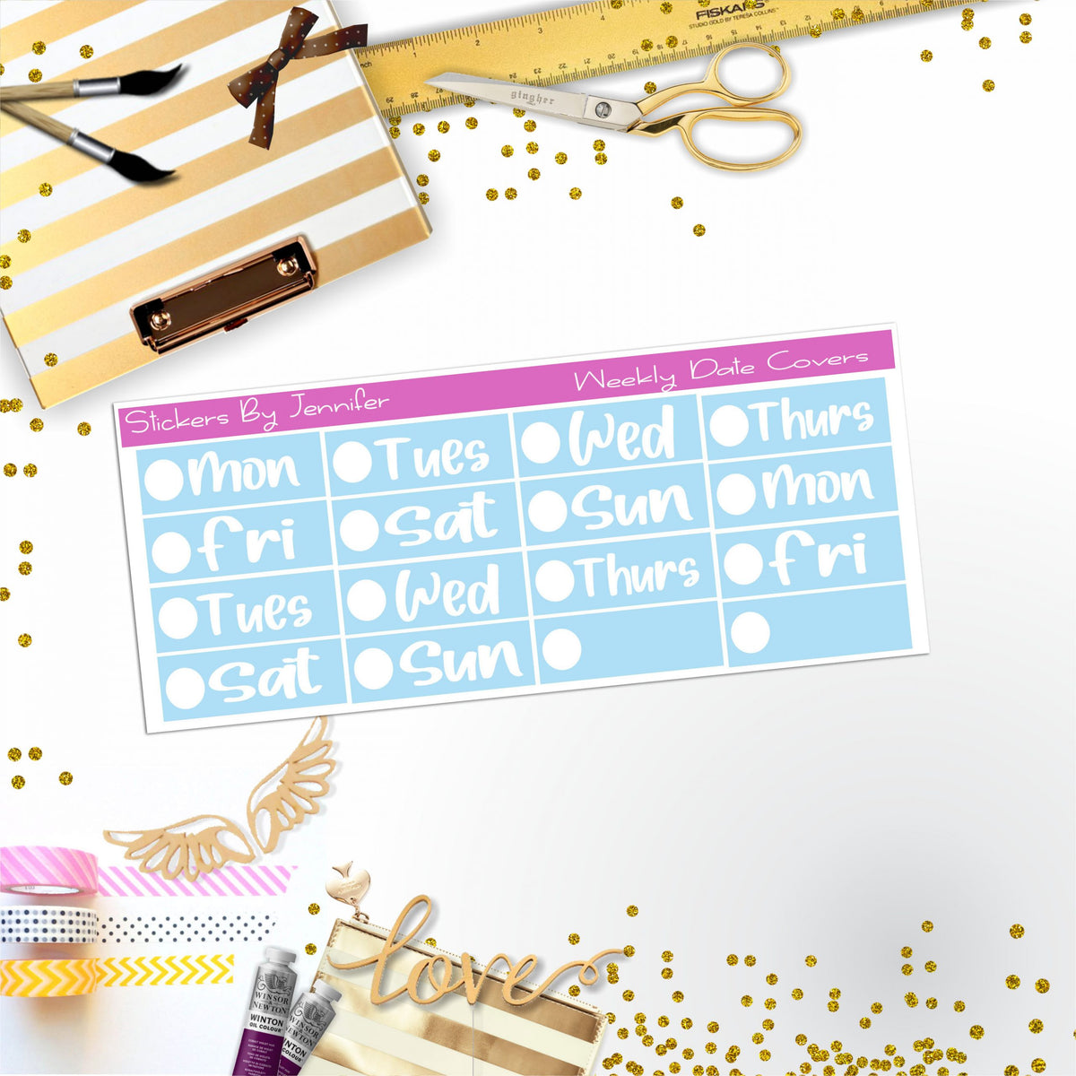 Weekly Date Covers R017 Planner Stickers, Journal Stickers, Functional Planner Stickers, Stationary Stickers